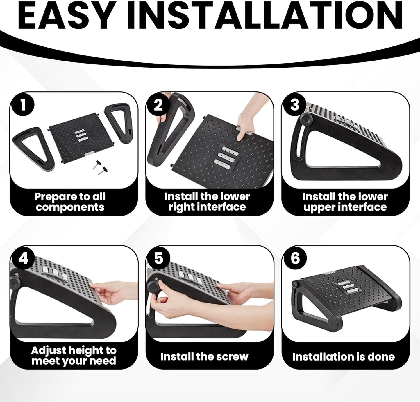 Ergonomic Adjustable Foot Rest for Office & Home – Under Desk Foot Stool with Massage Roller