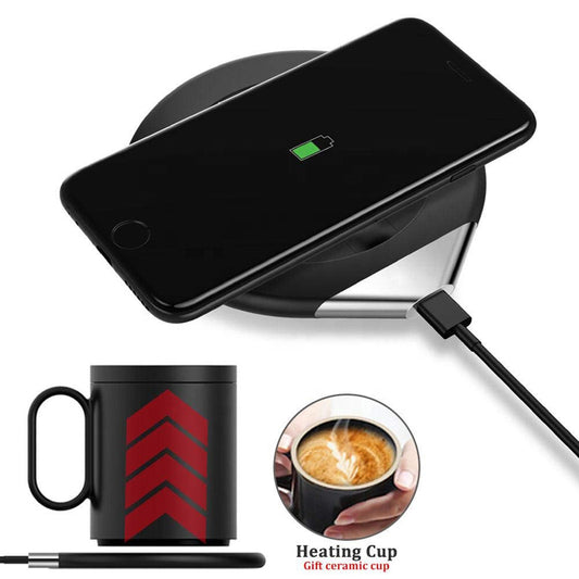 Smart Electric USB Coffee Mug with Ceramic Cup Warmer & Wireless Charger