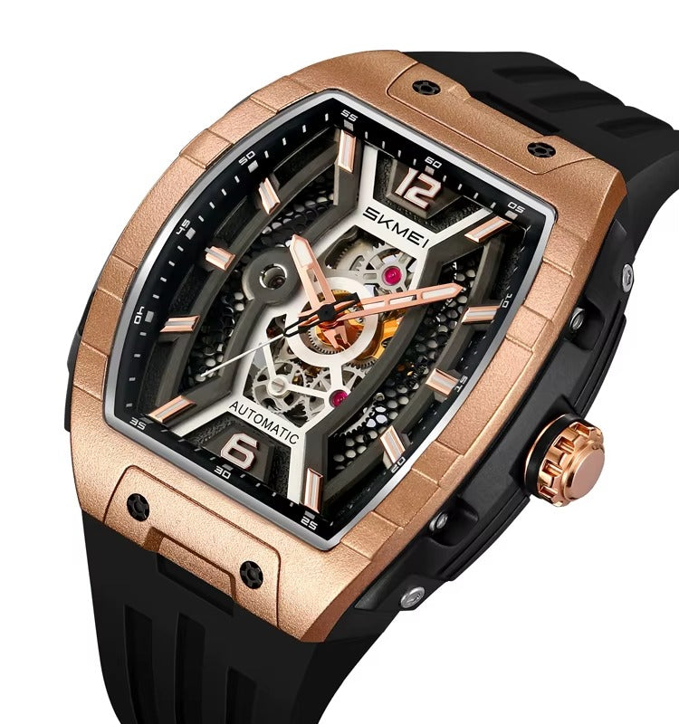 Geek Out in Style: Transparent Dial, Bold Statement! Automatic Mechanical Watch with Silicone Strap