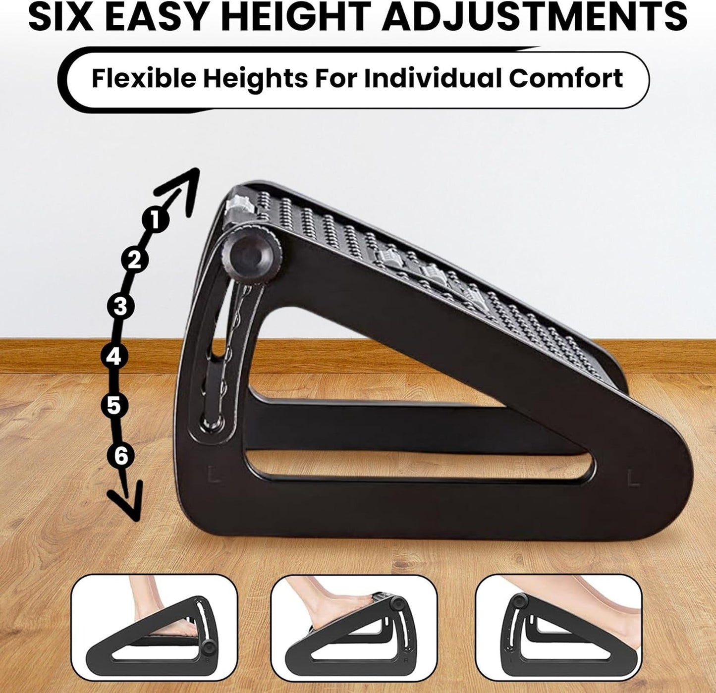 Ergonomic Adjustable Foot Rest for Office & Home – Under Desk Foot Stool with Massage Roller