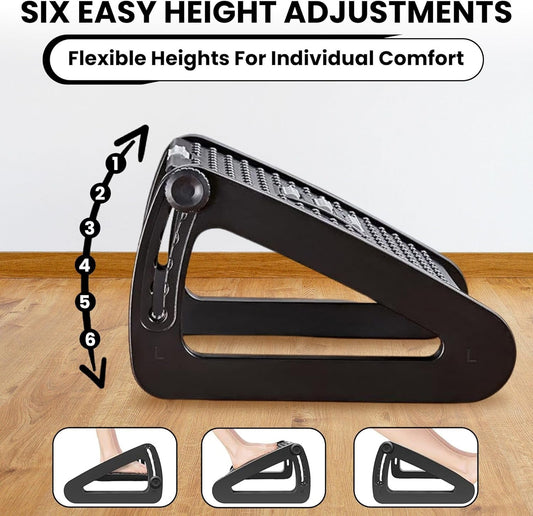 Ergonomic Adjustable Foot Rest for Office & Home – Under Desk Foot Stool with Massage Roller