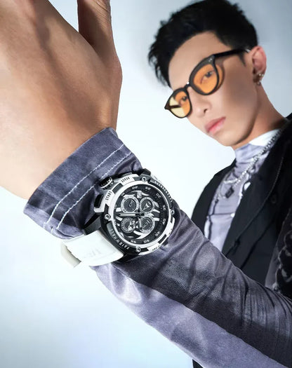 ساعة مارك فيروهيل الأنيقة للرجال - ساعة كوارتز مضيئة مقاومة للماء بحزام من السيليكون، كرونوغراف، عرض التاريخ وتصميم رياضي للارتداء الرسمي وغير الرسمي