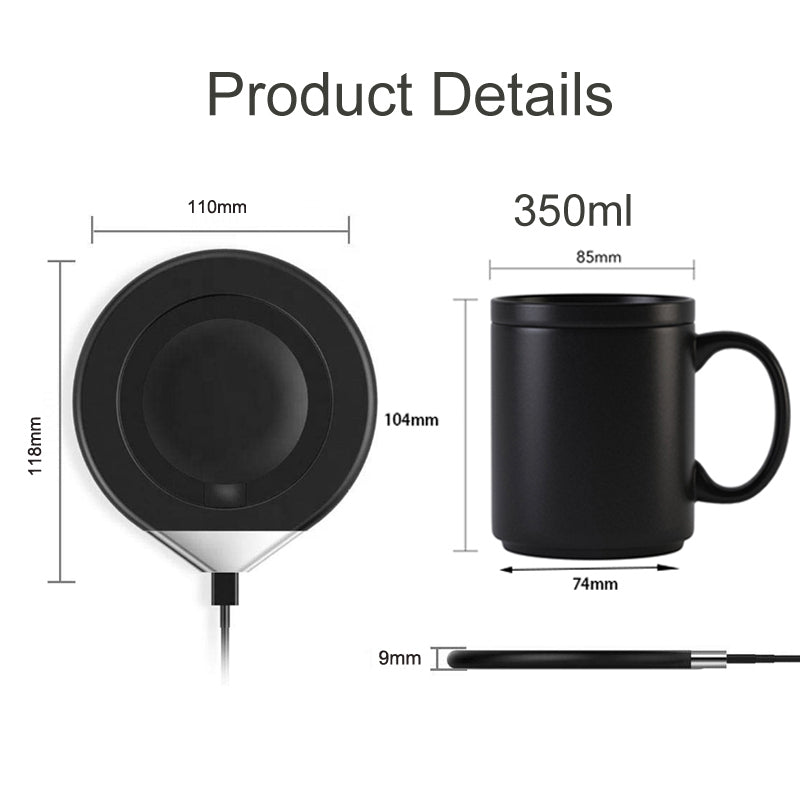 Smart Electric USB Coffee Mug with Ceramic Cup Warmer & Wireless Charger