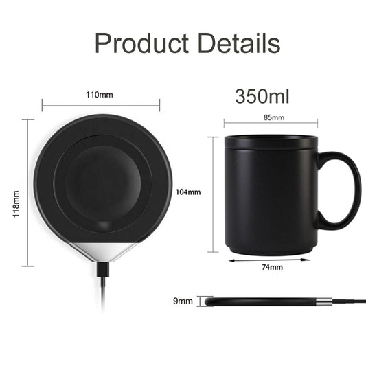 Smart Electric USB Coffee Mug with Ceramic Cup Warmer & Wireless Charger