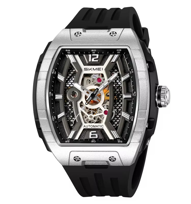 Geek Out in Style: Transparent Dial, Bold Statement! Automatic Mechanical Watch with Silicone Strap